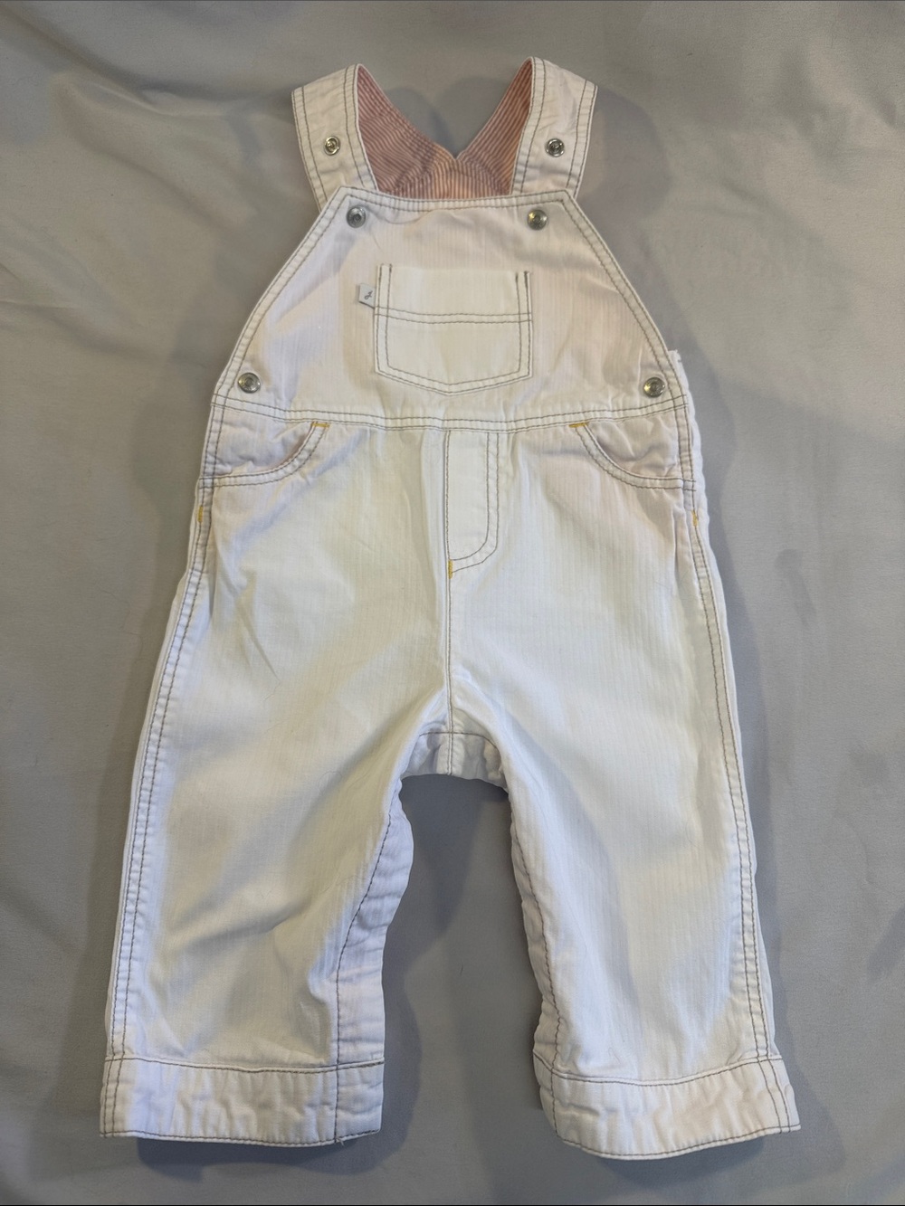 Jacadi White Baby Overalls with Striped Lining